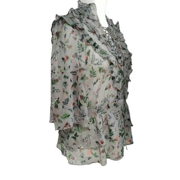 NWT Walter Baker Gray Floral Sheer Danielle Ruffle Blouse Butterflies Sz M - Picture 8 of 10